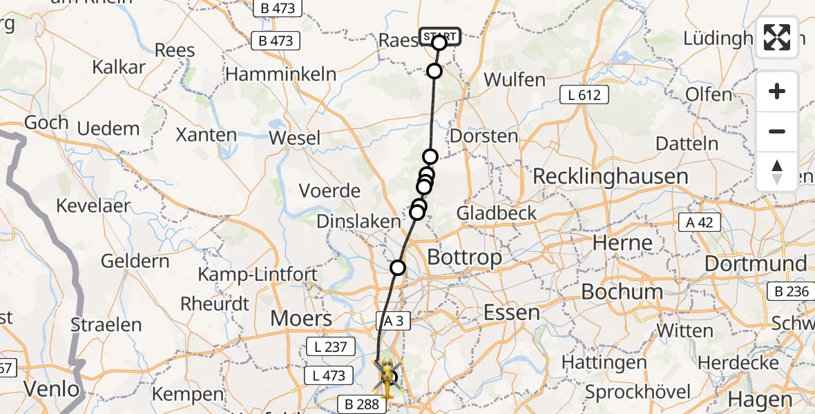 Flugroute Rettungshubschrauber Borken - Duisburg Air Rescue Hubschrauberlandeplatz (Christoph 9), 29 Mai 2026, 14:37