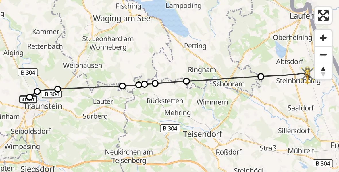 Flugroute Rettungshubschrauber Traunstein Hospital - Saaldorf-Surheim, 29 Mai 2026, 14:40
