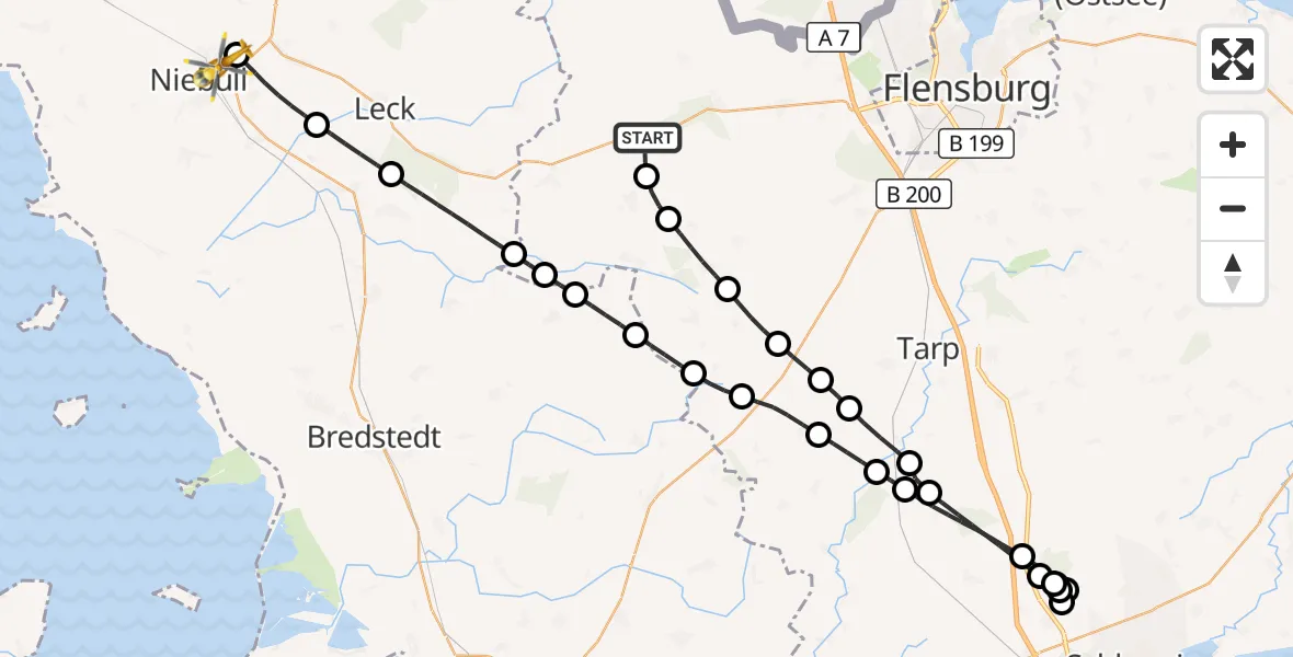 Flugroute Rettungshubschrauber Schafflund - Niebüll, 29 Mai 2026, 14:47