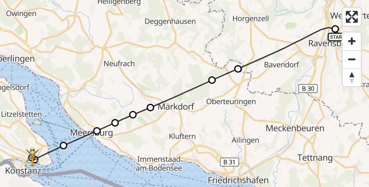 Flugroute Rettungshubschrauber Sankt Elisabeth Hospital - Konstanz Hospital, 29 Mai 2026, 15:06