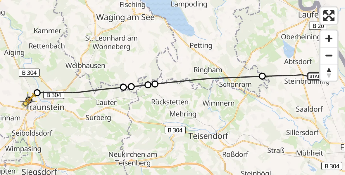 Flugroute Rettungshubschrauber Saaldorf-Surheim - Traunstein Hospital, 29 Mai 2026, 15:13
