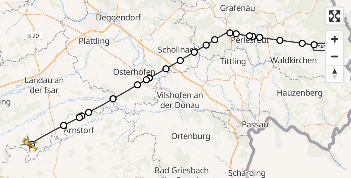 Flugroute Rettungshubschrauber Jandelsbrunn - Reisbach, 29 Mai 2026, 15:18
