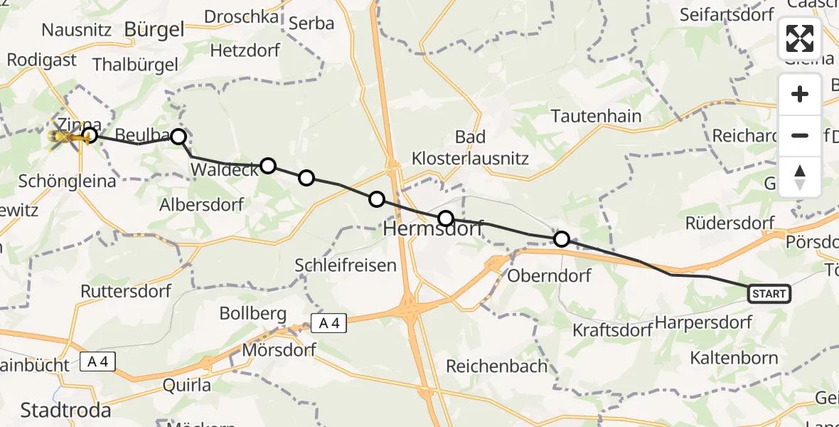 Flugroute Rettungshubschrauber Kraftsdorf - Schöngleina, 29 Mai 2026, 15:20