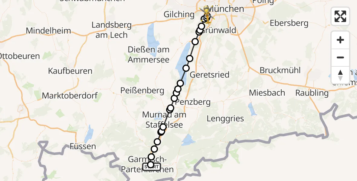 Flugroute Rettungshubschrauber Garmisch-Partenkirchen Clinic Hubschrauberlandeplatz - DRF Air Rescue München Hubschrauberlandeplatz, 29 Mai 2026, 15:25