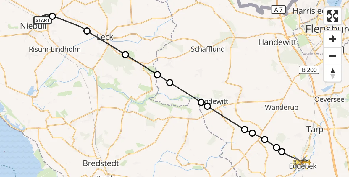 Flugroute Rettungshubschrauber Niebüll - Eggebek, 29 Mai 2026, 15:32