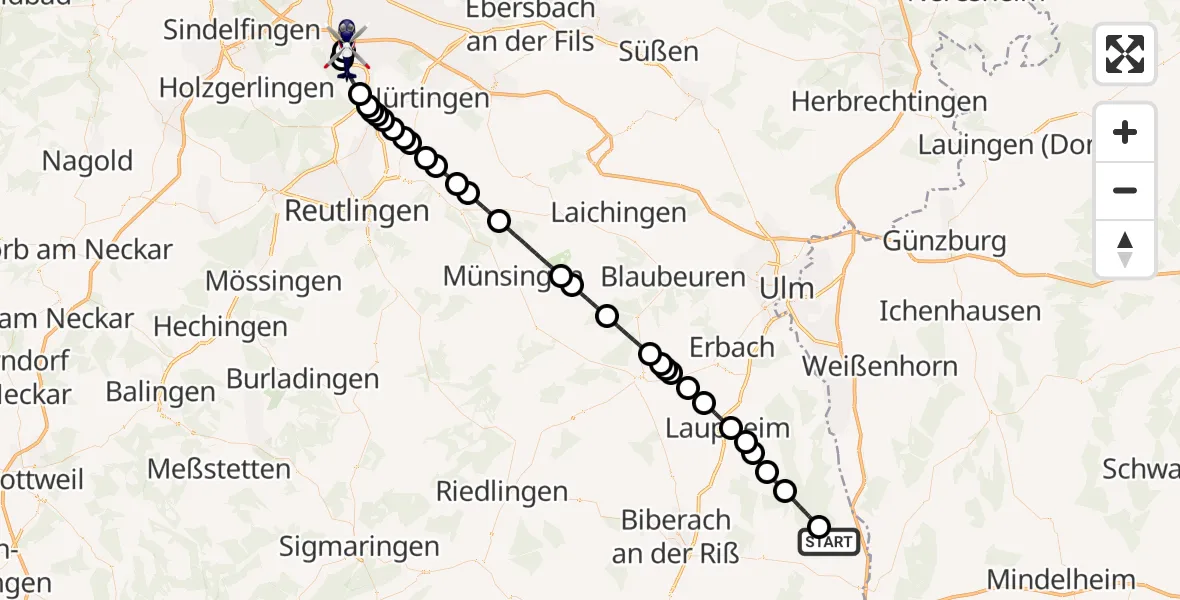 Flugroute Polizeihubschrauber Erolzheim - Flughafen Stuttgart, 29 Mai 2026, 15:38
