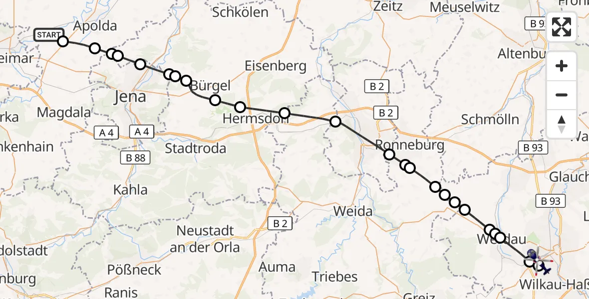 Flugroute Polizeihubschrauber Ilmtal-Weinstraße - Zwickau Flugplatz, 29 Mai 2026, 15:40