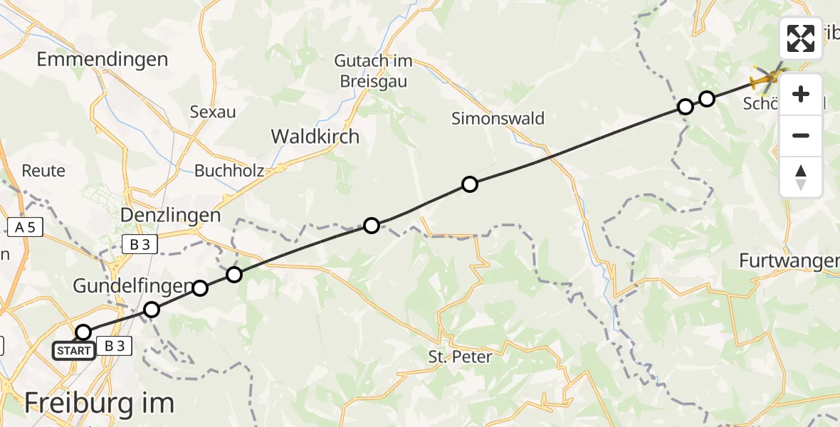 Flugroute Rettungshubschrauber Freiburg im Breisgau Flugplatz - Schönwald im Schwarzwald, 29 Mai 2026, 15:42