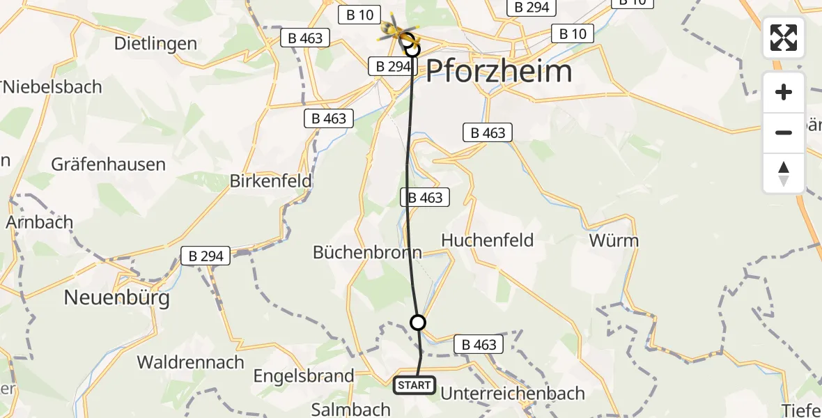 Flugroute Rettungshubschrauber Engelsbrand - Siloah Sankt Trudpert Hospital, 29 Mai 2026, 15:46