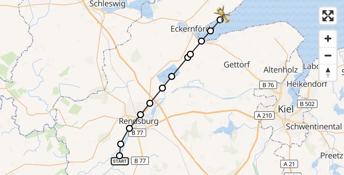 Flugroute Ambulanzhubschrauber Hörsten - Waabs, 29 Mai 2026, 15:51