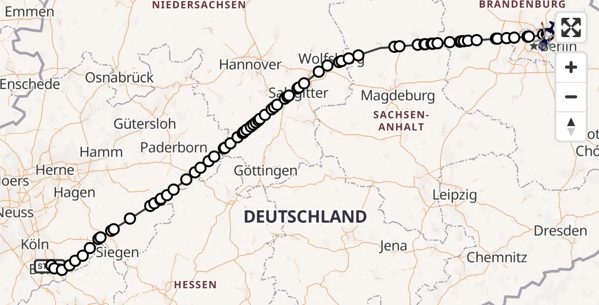 Flugroute Polizeihubschrauber Bonn-Hangelar Flugplatz - Ahrensfelde Hubschrauberlandeplatz, 29 Mai 2026, 15:56