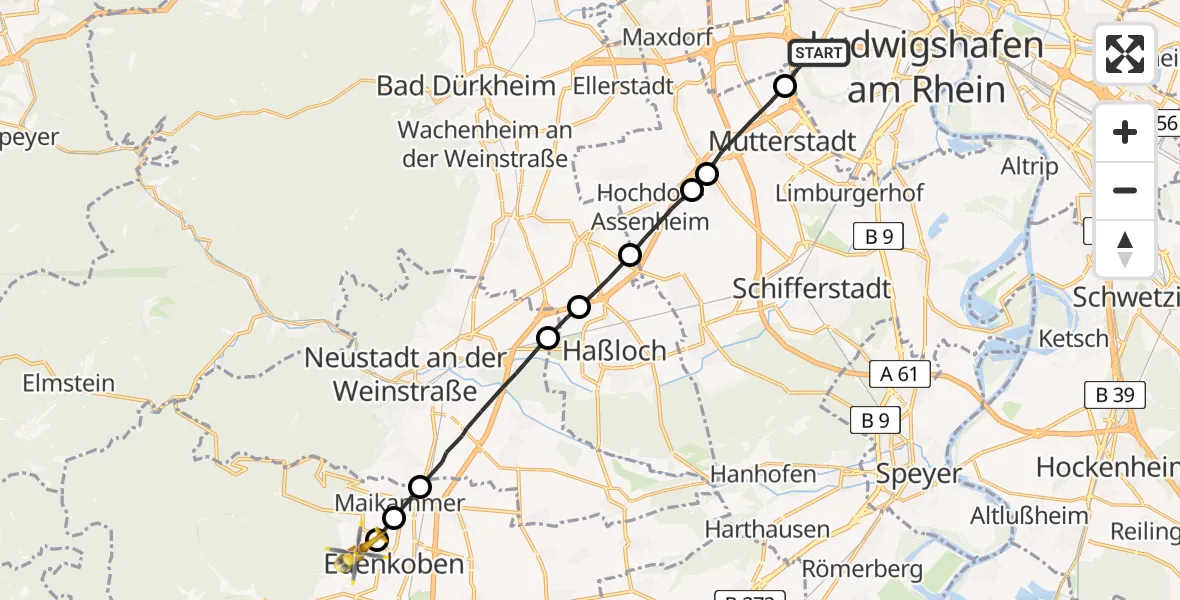 Flugroute Rettungshubschrauber Ludwigshafen am Rhein - Edenkoben, 29 Mai 2026, 16:04