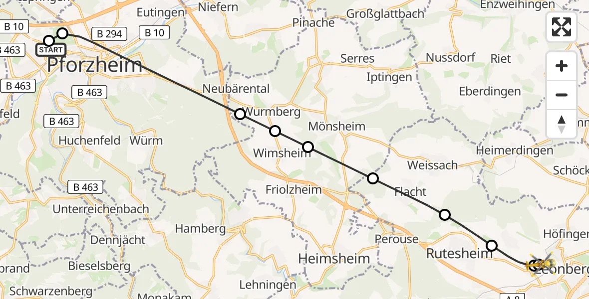 Flugroute Rettungshubschrauber Siloah Sankt Trudpert Hospital - Leonberg Hospital, 29 Mai 2026, 16:08