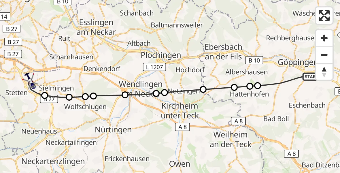 Flugroute Polizeihubschrauber Göppingen - Flughafen Stuttgart, 29 Mai 2026, 16:08