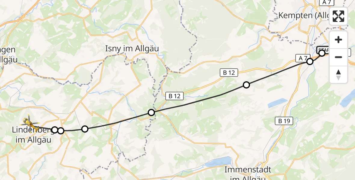 Flugroute Rettungshubschrauber Kempten-Durach Flugplatz - Lindenberg i.Allgäu, 29 Mai 2026, 16:13
