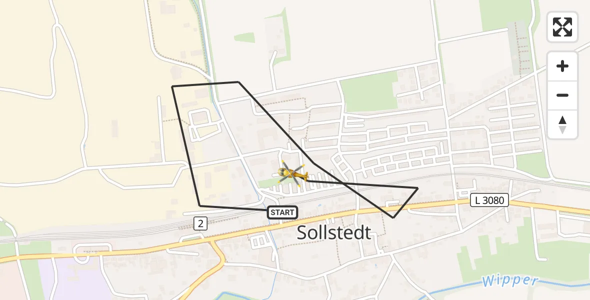 Flugroute Rettungshubschrauber Sollstedt - Sollstedt, 29 Mai 2026, 16:16