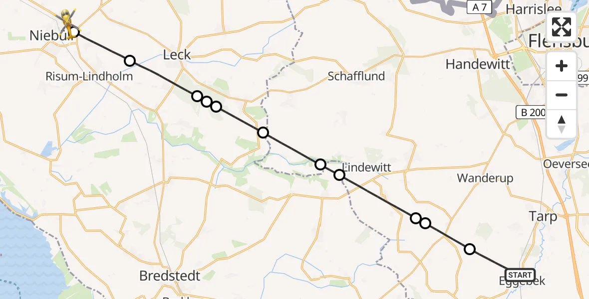 Flugroute Rettungshubschrauber Eggebek - Niebüll, 29 Mai 2026, 16:16