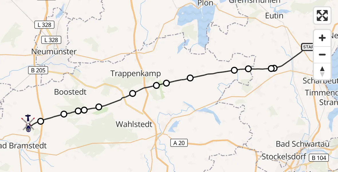Flugroute Polizeihubschrauber Süsel - Wiemersdorf, 29 Mai 2026, 16:18