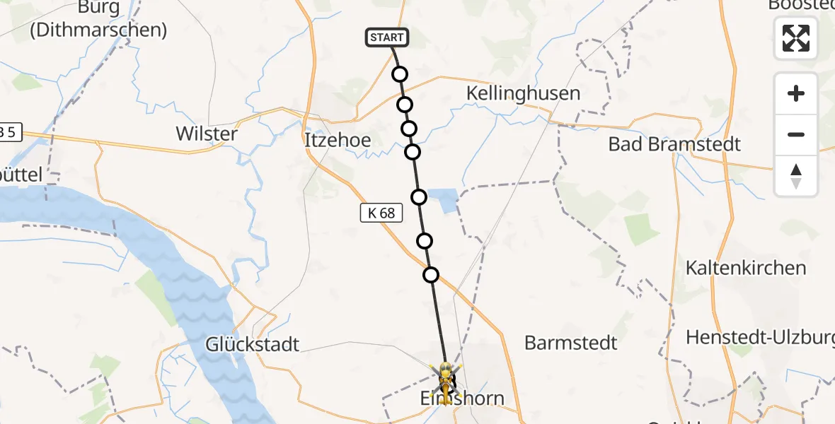 Flugroute Rettungshubschrauber Hohenlockstedt - Raa-Besenbek, 29 Mai 2026, 16:22