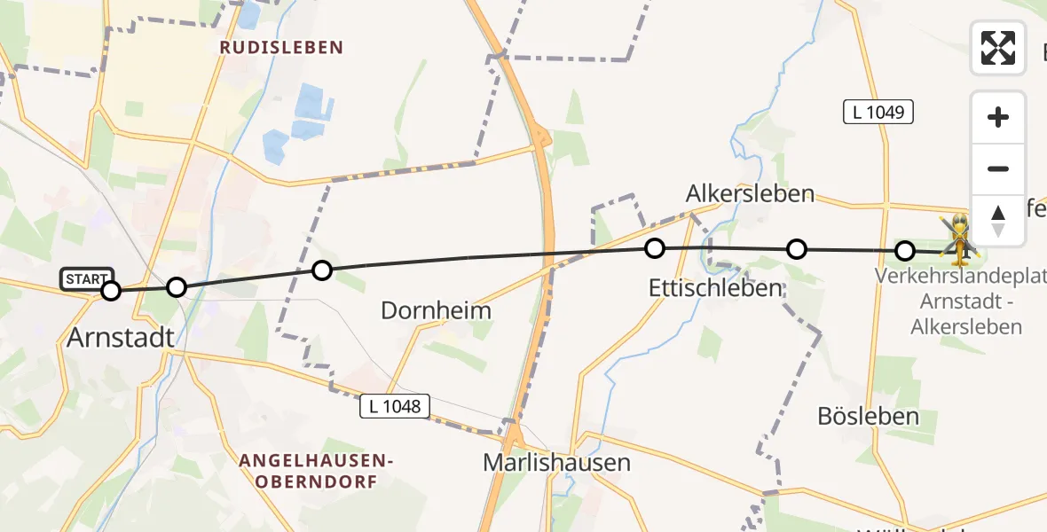 Flugroute Rettungshubschrauber Ilm District Hospital Arnstadt-Ilmenau - Arnstadt-Alkersleben Flugplatz, 29 Mai 2026, 16:26