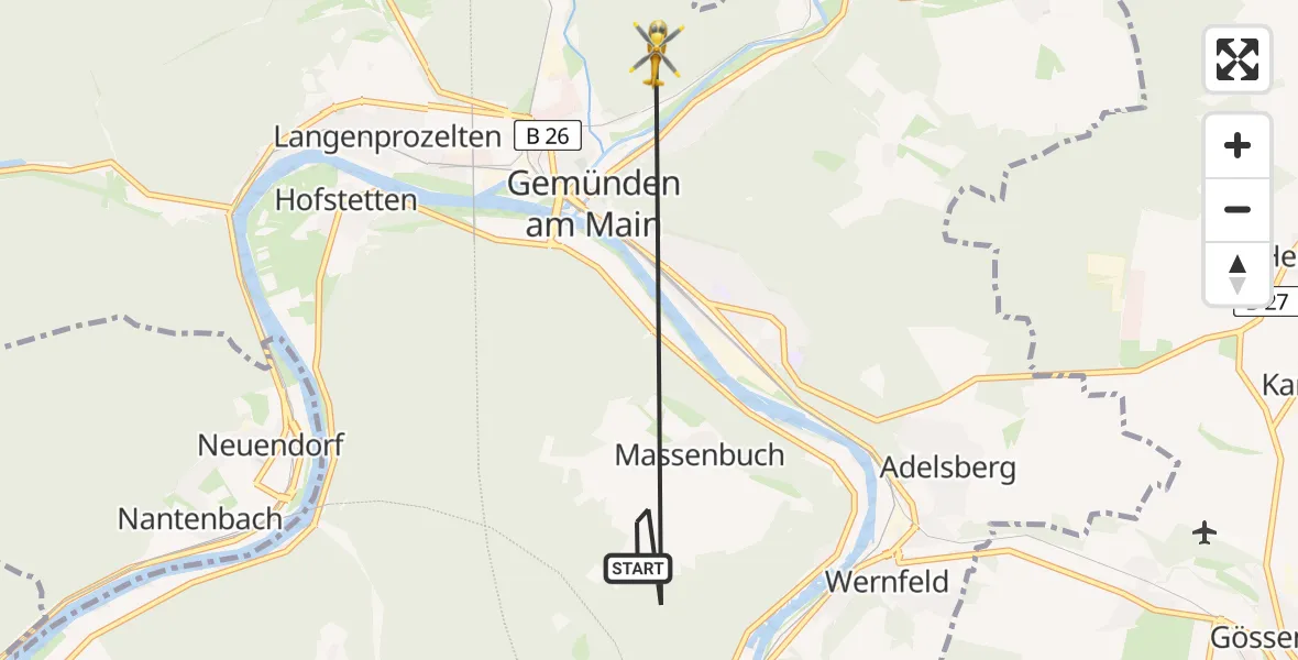 Flugroute Rettungshubschrauber Gemünden a.Main - Gemünden a.Main, 29 Mai 2026, 16:28