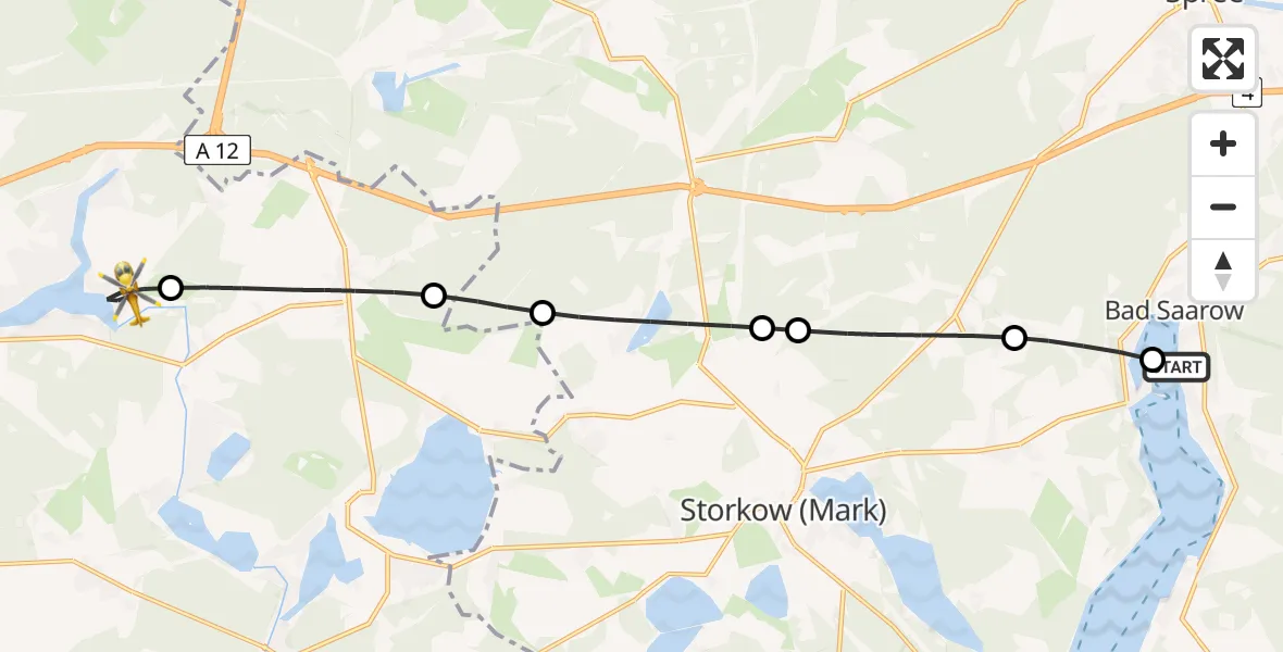 Flugroute Rettungshubschrauber Bad Saarow Hospital - Königs Wusterhausen, 29 Mai 2026, 16:30