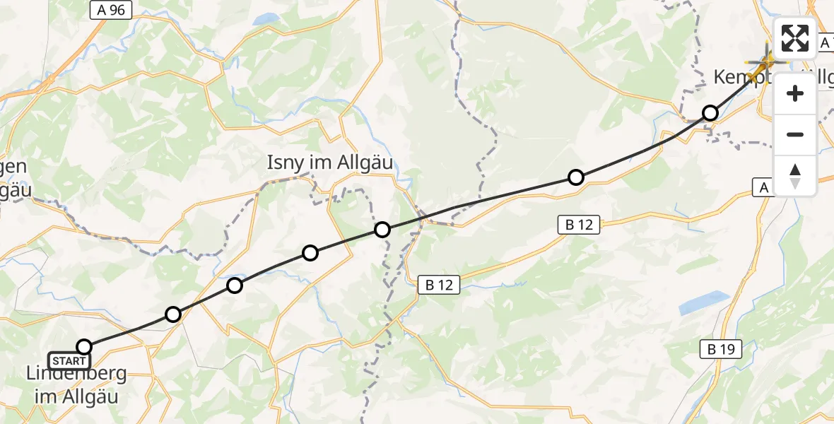 Flugroute Rettungshubschrauber Lindenberg i.Allgäu - Kempten (Allgäu), 29 Mai 2026, 16:40