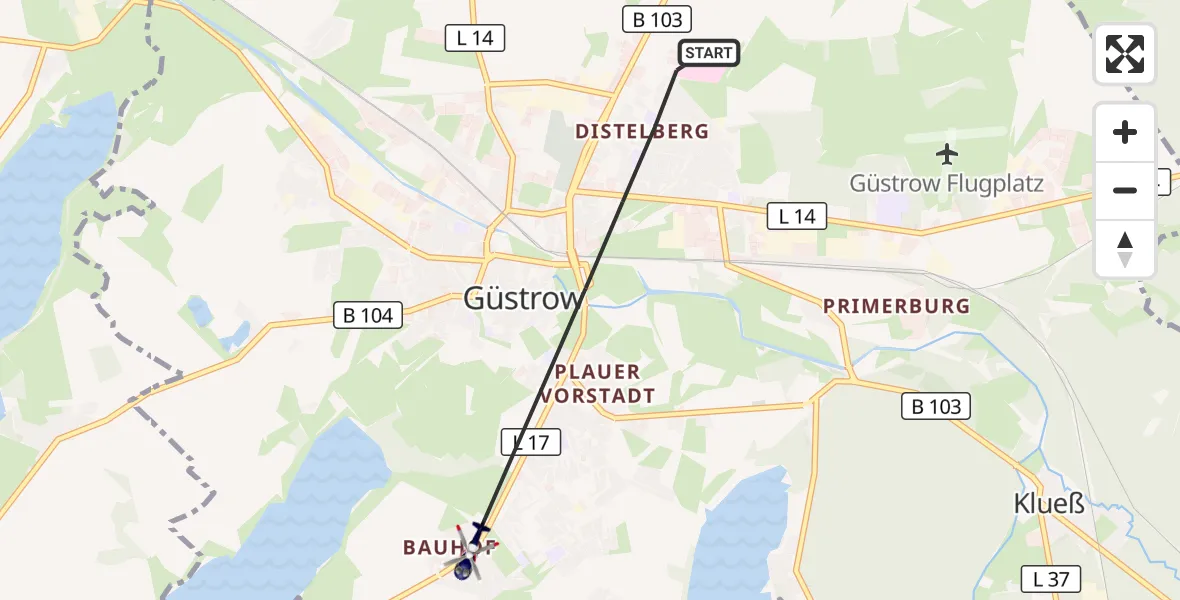 Flugroute Polizeihubschrauber Güstrow - Güstrow, 29 Mai 2026, 16:45