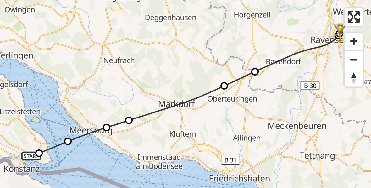 Flugroute Rettungshubschrauber Konstanz Hospital - Sankt Elisabeth Hospital, 29 Mai 2026, 16:48