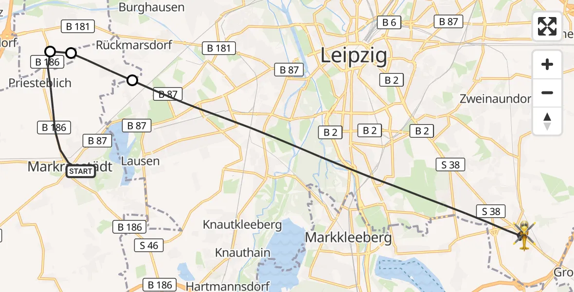 Flugroute Rettungshubschrauber Markranstädt - Leipzig, 29 Mai 2026, 16:50