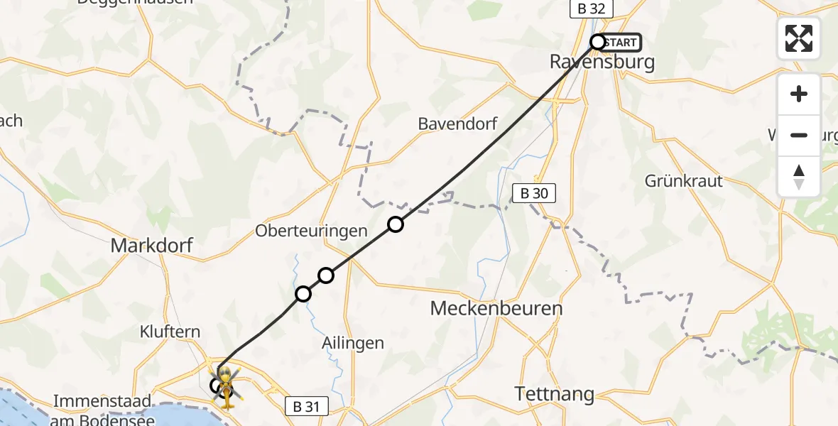 Flugroute Rettungshubschrauber Sankt Elisabeth Hospital - Friedrichshafen Hospital, 29 Mai 2026, 17:09