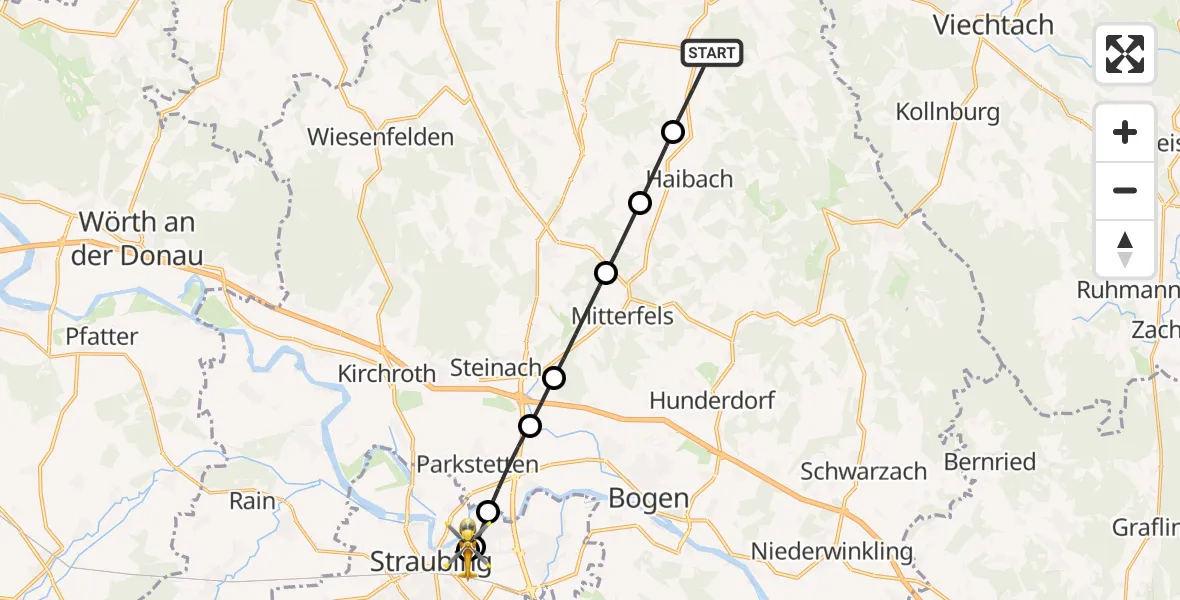 Flugroute Rettungshubschrauber Konzell - Sankt Elisabeth Hospital Straubing, 29 Mai 2026, 17:15