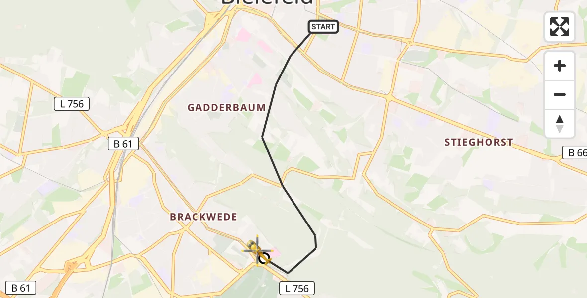 Flugroute Rettungshubschrauber Bielefeld - Luftrettungszentrum Bielefeld, 29 Mai 2026, 17:17