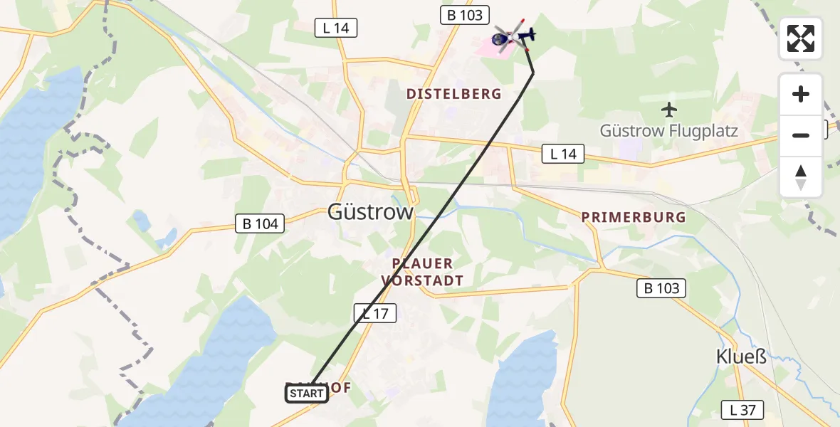 Flugroute Polizeihubschrauber Güstrow - Güstrow, 29 Mai 2026, 17:22
