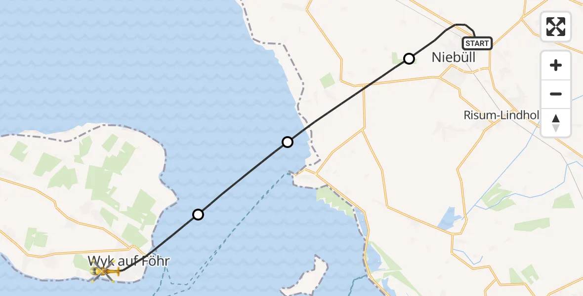 Flugroute Rettungshubschrauber Niebüll - Wyk auf Föhr, 29 Mai 2026, 17:40