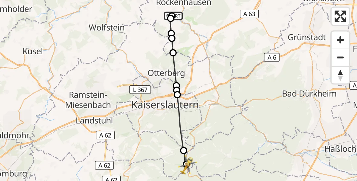 Flugroute Rettungshubschrauber Imsweiler UL - Elmstein, 29 Mai 2026, 17:48