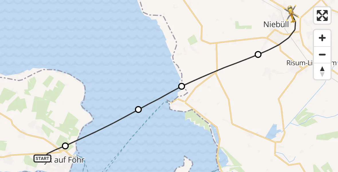 Flugroute Rettungshubschrauber Wrixum - Niebüll, 29 Mai 2026, 18:15