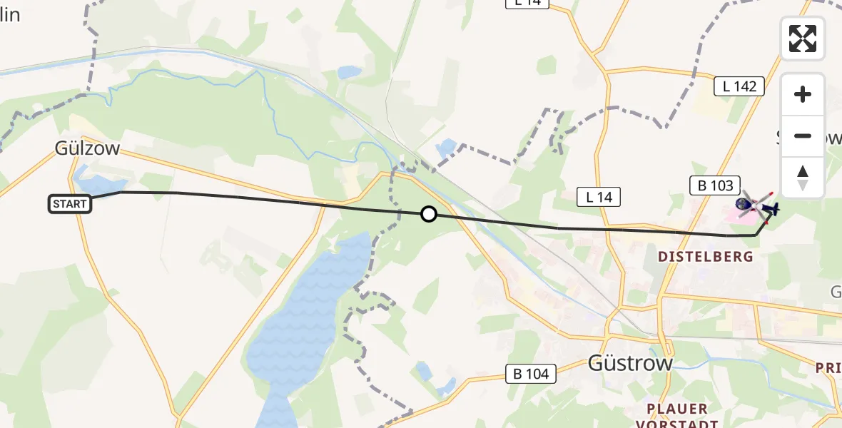Flugroute Polizeihubschrauber Gülzow-Prüzen - Güstrow, 29 Mai 2026, 18:19