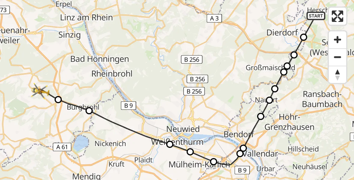 Flugroute Rettungshubschrauber Herschbach - Niederzissen, 29 Mai 2026, 18:29