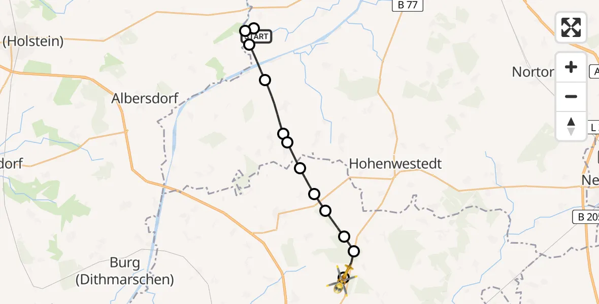 Flugroute Rettungshubschrauber Hamdorf - Itzehoe Hungriger Wolf Flugplatz, 29 Mai 2026, 18:48