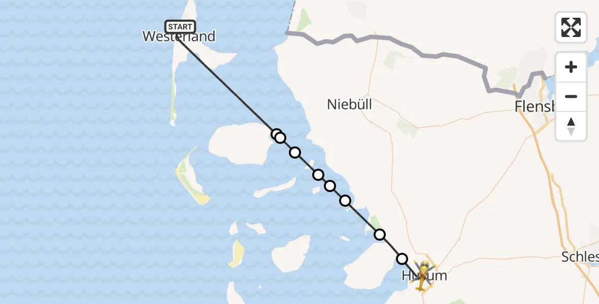 Flugroute Rettungshubschrauber Sylt - Husum, 29 Mai 2026, 20:23