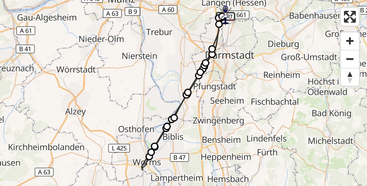 Flugroute Polizeihubschrauber Flughafen Frankfurt-Egelsbach - Flughafen Frankfurt-Egelsbach, 29 Mai 2026, 20:51