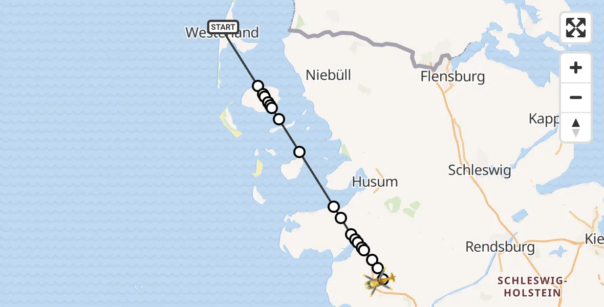 Flugroute Ambulanzhubschrauber Sylt - Heide, 29 Mai 2026, 21:28
