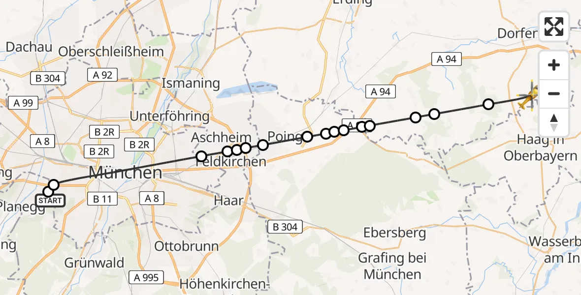 Flugroute Rettungshubschrauber DRF Air Rescue München Hubschrauberlandeplatz - Sankt Wolfgang, 29 Mai 2026, 21:33