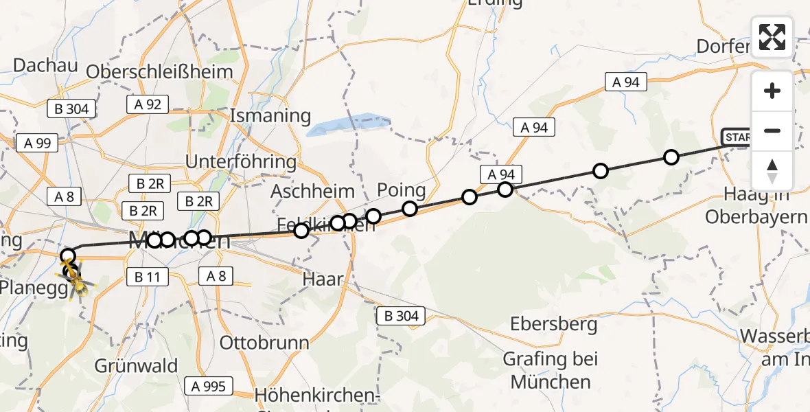 Flugroute Rettungshubschrauber Sankt Wolfgang - DRF Air Rescue München Hubschrauberlandeplatz, 29 Mai 2026, 22:09