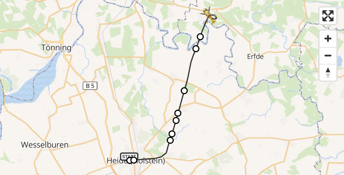 Flugroute Ambulanzhubschrauber Heide - Stapel, 29 Mai 2026, 22:15