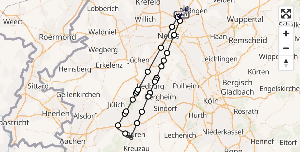 Flugroute Polizeihubschrauber Düsseldorf Flughafen - Düsseldorf Flughafen, 29 Mai 2026, 22:34
