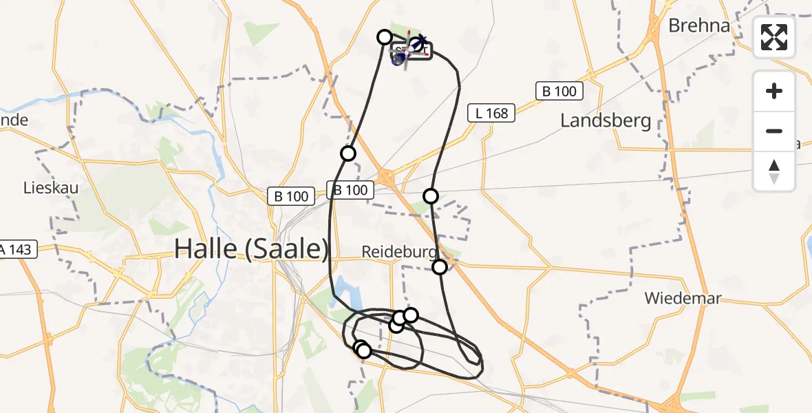 Flugroute Polizeihubschrauber Halle-Oppin Flugplatz - Halle-Oppin Flugplatz, 29 Mai 2026, 23:10