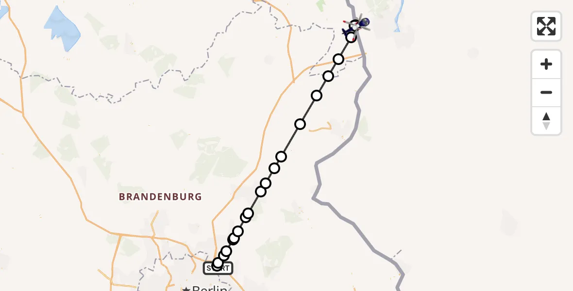 Flugroute Polizeihubschrauber Ahrensfelde Hubschrauberlandeplatz - Grambow, 30 Mai 2026, 01:23