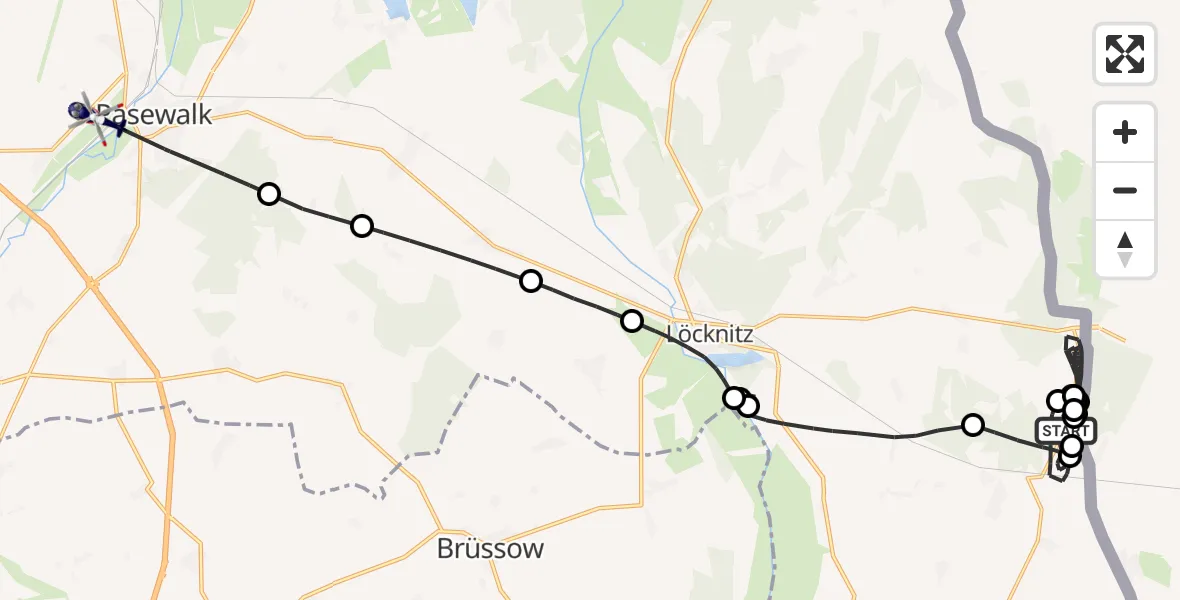 Flugroute Polizeihubschrauber Grambow - Pasewalk, 30 Mai 2026, 02:10